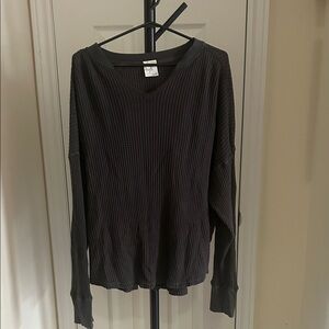 Aerie Charcoal Ribbed V-Neck Top